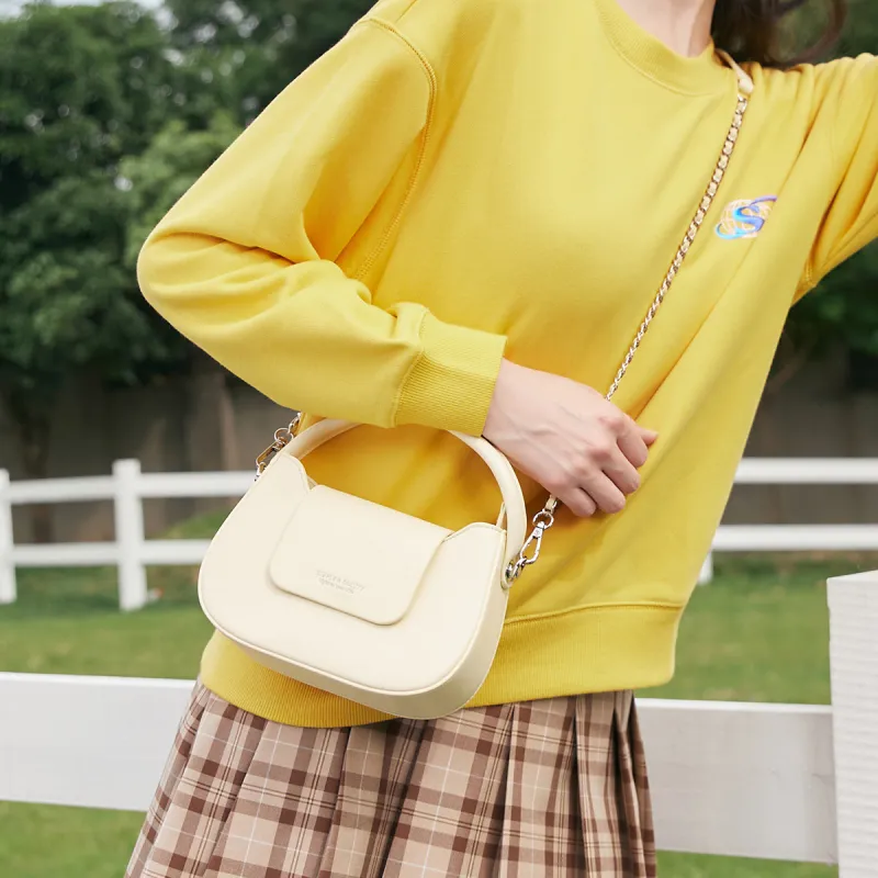 SEM/R Synthetic Leather Small Square Bag Chain Crossbody Bag Handbag Small Size Women's Ecru/Custard/Ice Blue-9