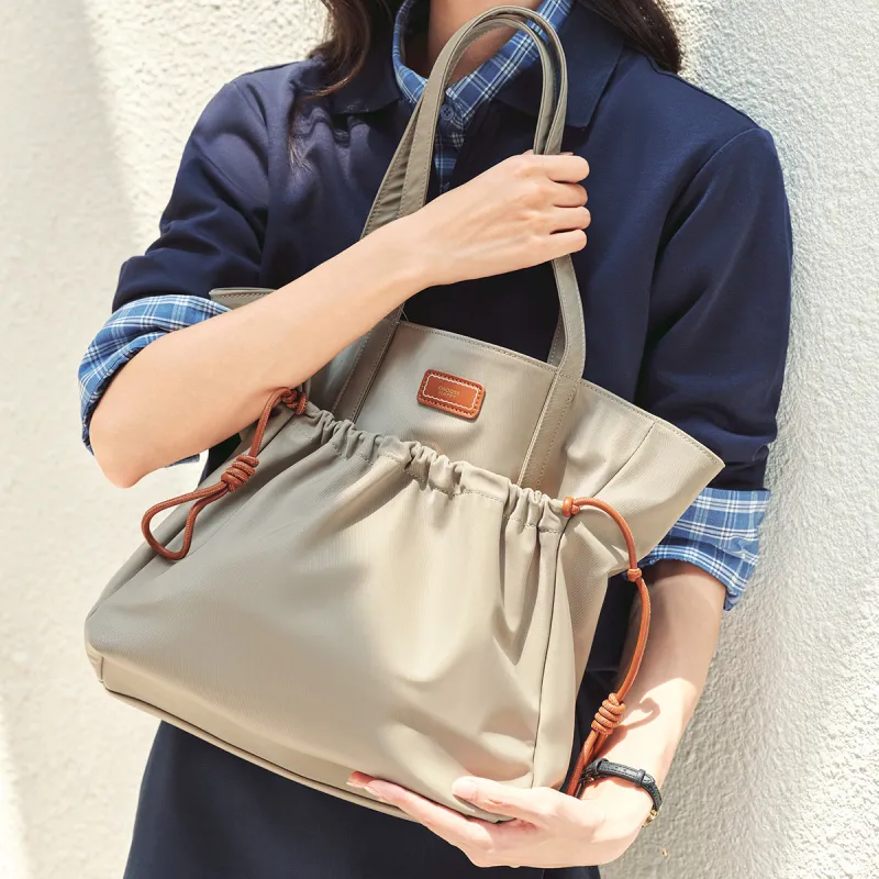 SEM/R Polyester Tote Bag Shopping Bag Shoulder Bags Large Size Women's Khaki/Black-5