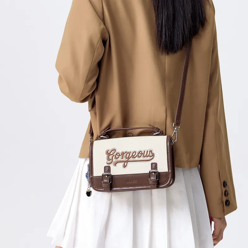 SEM/R Marley PU Handbag Shoulder Bag Crossbody Bag Messenger Bag Small Size Women's Coffee White Tones/dark Green-3