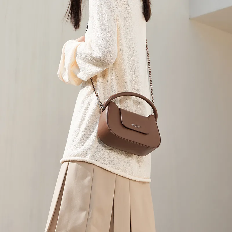 SEM/R Synthetic Leather Small Square Bag Chain Crossbody Bag Handbag Small Size Women's Ecru/Custard/Ice Blue-32
