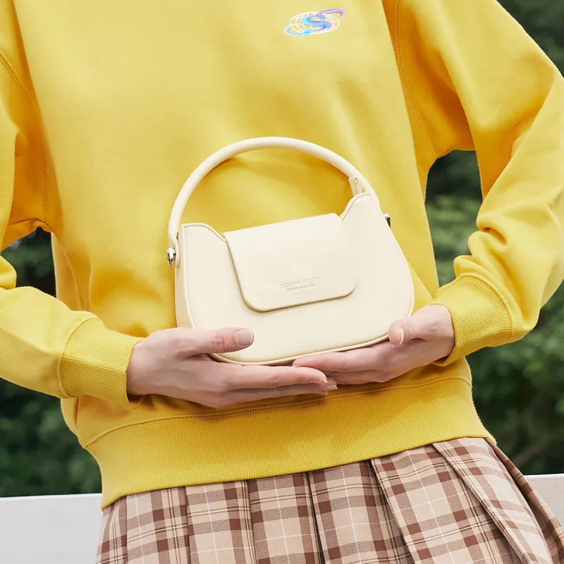 SEM/R Synthetic Leather Small Square Bag Chain Crossbody Bag Handbag Small Size Women's Ecru/Custard/Ice Blue-11