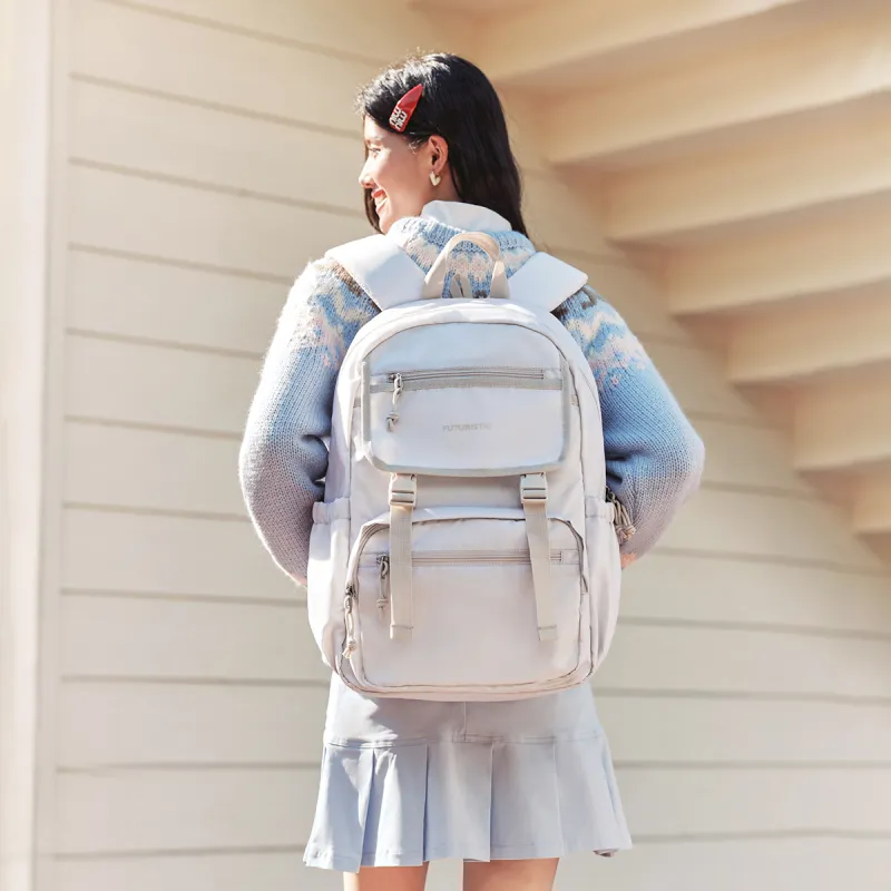 SEM/R Polyester Backpack Large Size Unisex Ecru/Royal Blue/Black-3