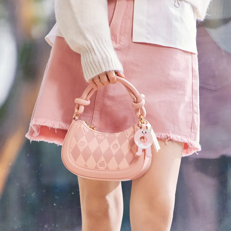 SEM/R PU Shoulder Bag Small Size Women's Black/Ecru/Pink-28