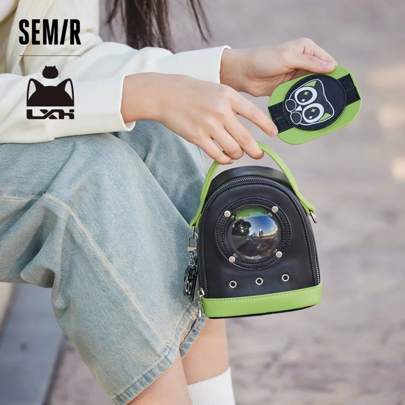 SEM/R Luo Xiaohei Collaboration Synthetic Leather Handbag Crossbody Bag Small Size Women's Black/creamy/medium-yellow-13