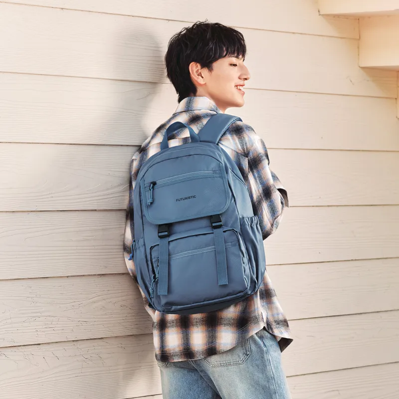 SEM/R Polyester Backpack Large Size Unisex Ecru/Royal Blue/Black-8