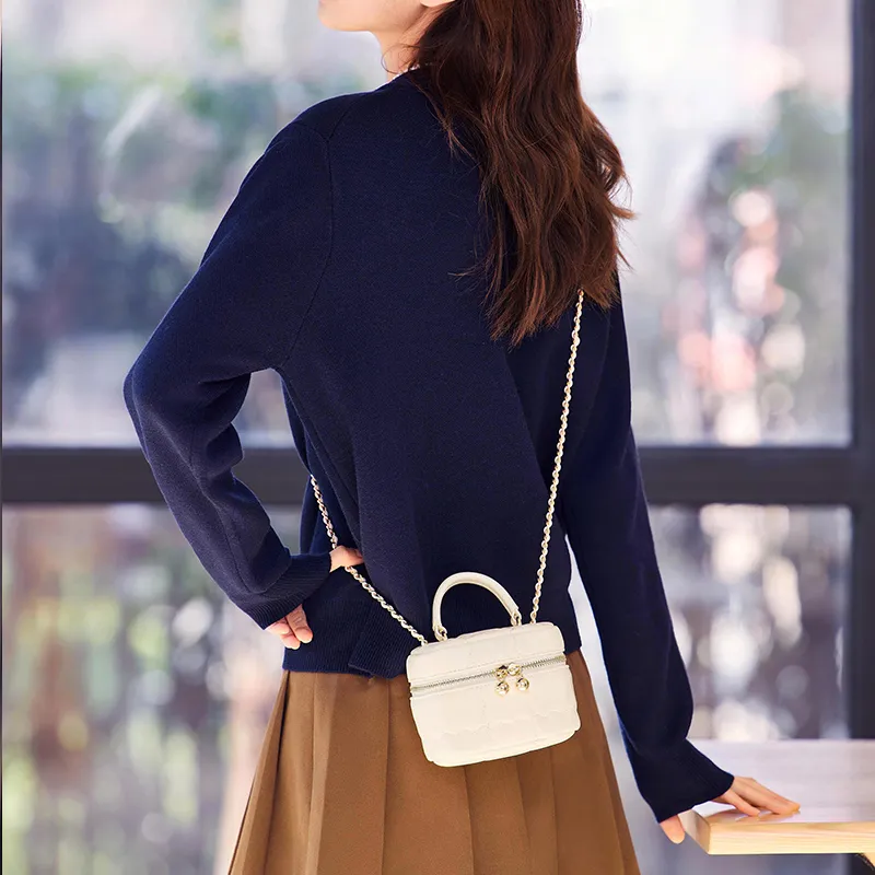 SEM/R Metal Chain Makeup Bag, Box Bag, Handbag, Shoulder Bag, Crossbody Bag Mini Women's Cream Series-4