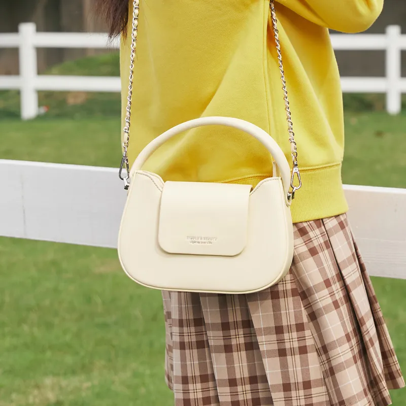 SEM/R Synthetic Leather Small Square Bag Chain Crossbody Bag Handbag Small Size Women's Ecru/Custard/Ice Blue-13