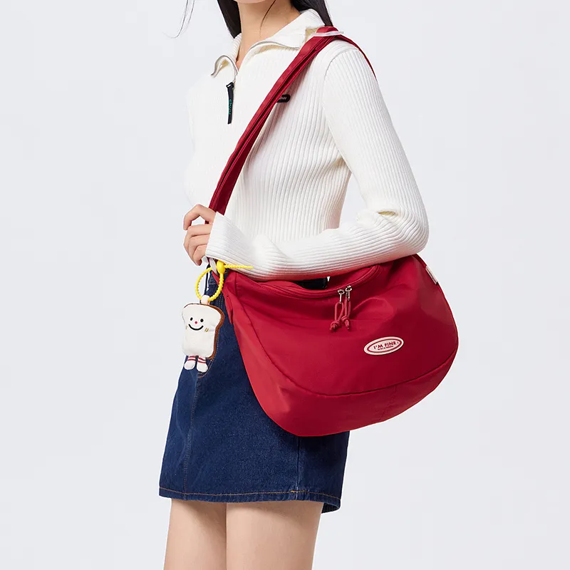 SEM/R Nylon Shoulder Bag Crossbody Bag Medium Size Unisex Red Ecru Black-2
