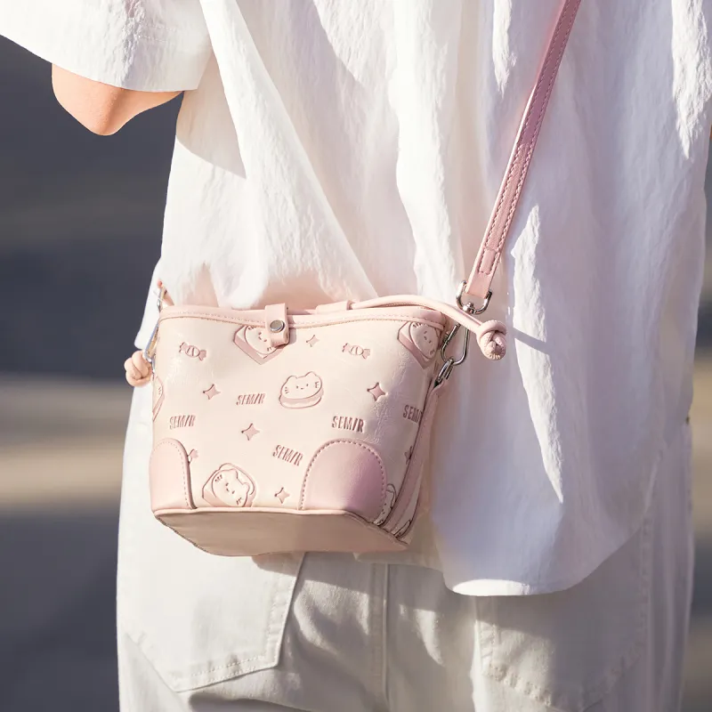 SEM/R Kitten Sketch Synthetic Leather With PU Bucket Bag, Shoulder Bag Large Size Women's-2