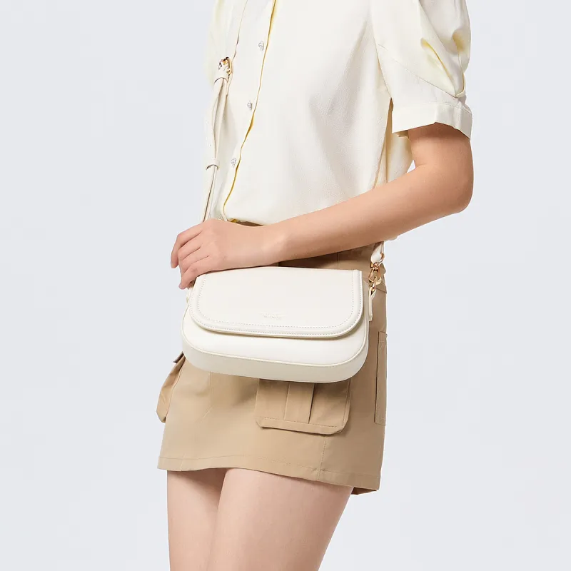 SEM/R PU Small Square Bag Handbag Crossbody Bag Small Size Women's Ecru/Caramel Brown/Black-4