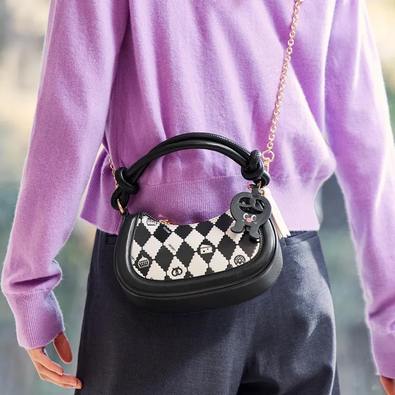 SEM/R PU Shoulder Bag Small Size Women's Black/Ecru/Pink-24