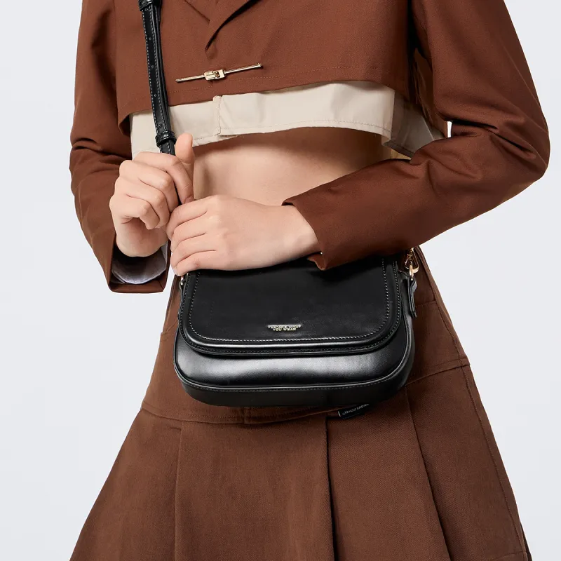 SEM/R PU Small Square Bag Handbag Crossbody Bag Small Size Women's Ecru/Caramel Brown/Black-14