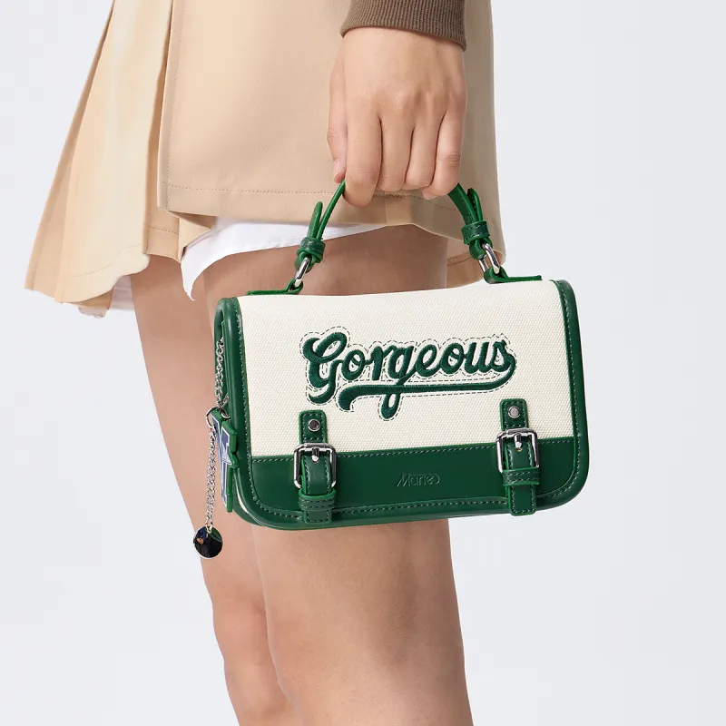 SEM/R Marley PU Handbag Shoulder Bag Crossbody Bag Messenger Bag Small Size Women's Coffee White Tones/dark Green-9