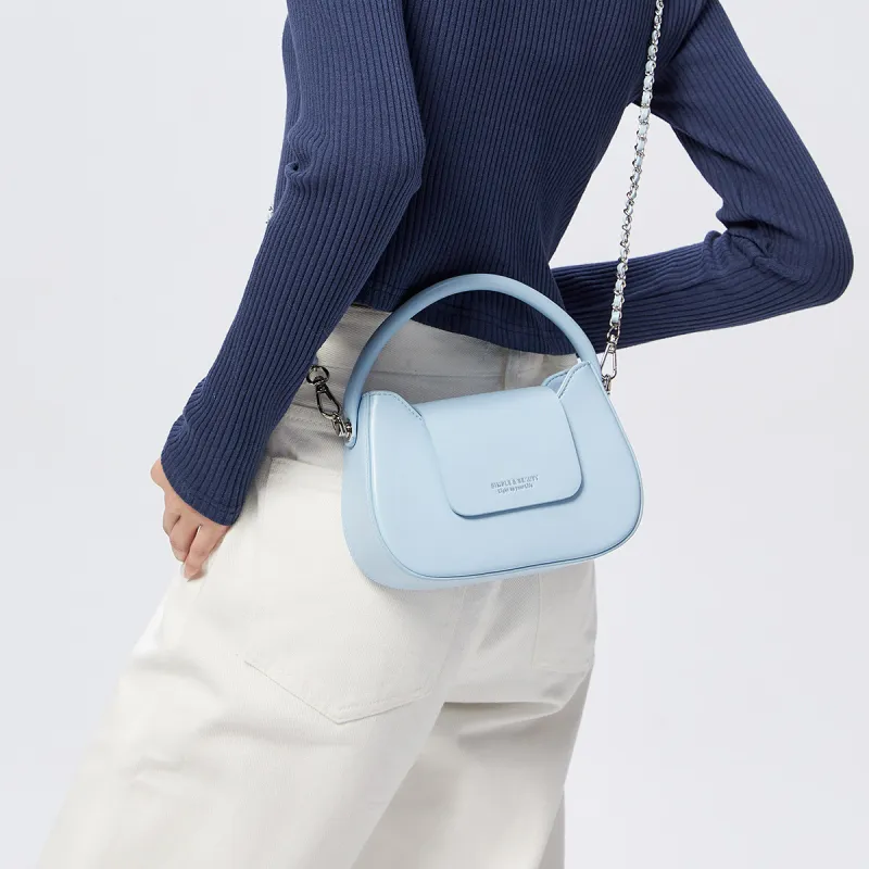 SEM/R Synthetic Leather Small Square Bag Chain Crossbody Bag Handbag Small Size Women's Ecru/Custard/Ice Blue-17