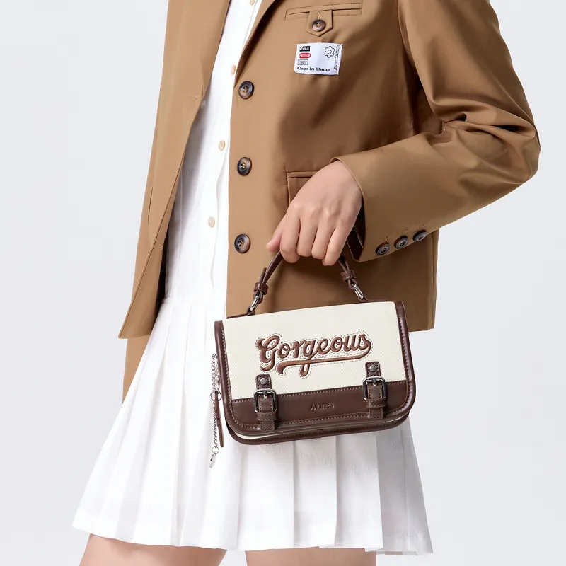 SEM/R Marley PU Handbag Shoulder Bag Crossbody Bag Messenger Bag Small Size Women's Coffee White Tones/dark Green-2