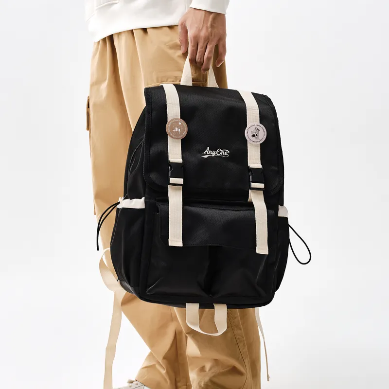 SEM/R Nylon Laptop Backpack Large Size Unisex Cream / Caramel Brown / Black-8