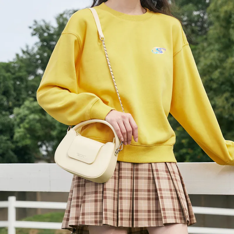 SEM/R Synthetic Leather Small Square Bag Chain Crossbody Bag Handbag Small Size Women's Ecru/Custard/Ice Blue-10