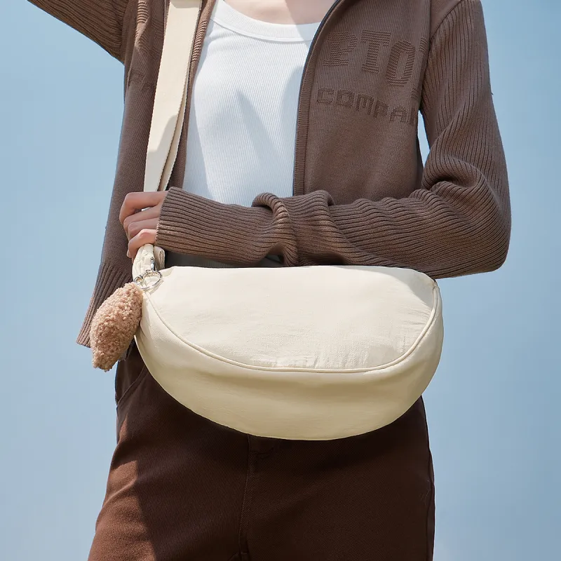 SEM/R Nylon Shoulder Bag Crossbody Bag Medium Size Women's Milk White/Black-3