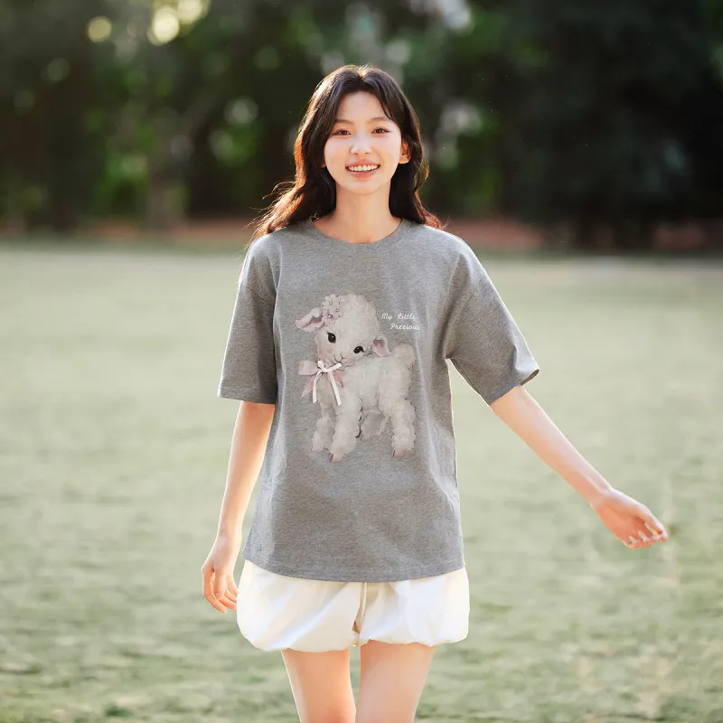 SEM/R Loose Fit 2025 Summer Short Sleeved Crew Neck T Shirt Women's-2