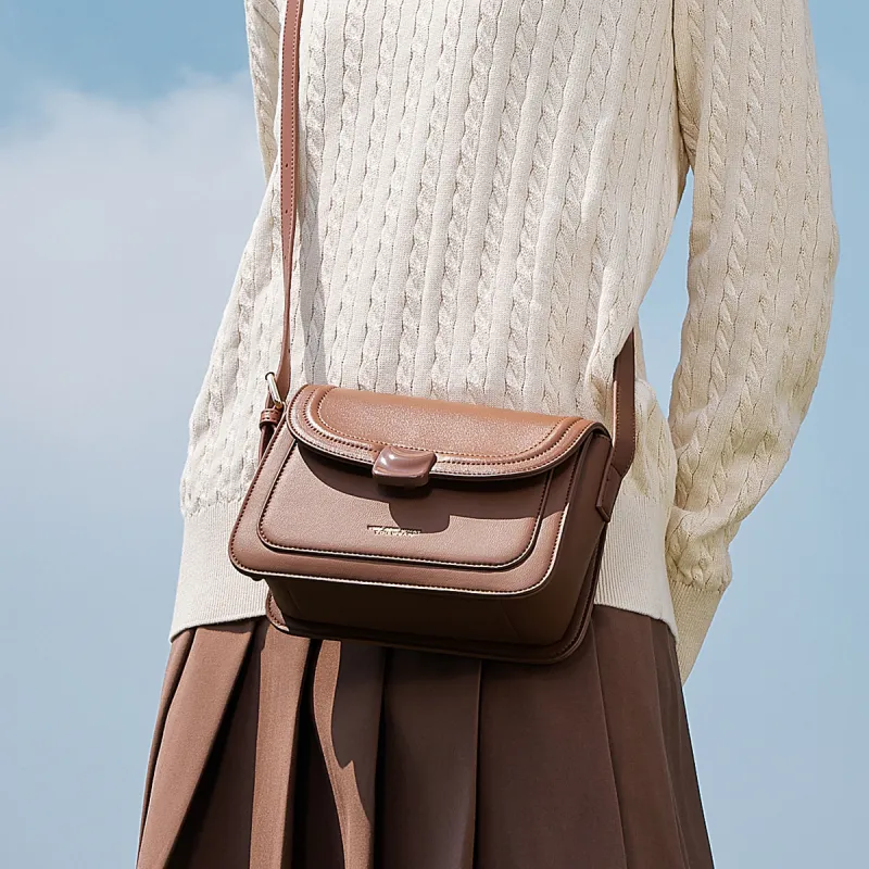SEM/R PU Small Square Bag, Backpack, Crossbody Bag Women's Ecru/Custard/Caramel Brown/Black-6