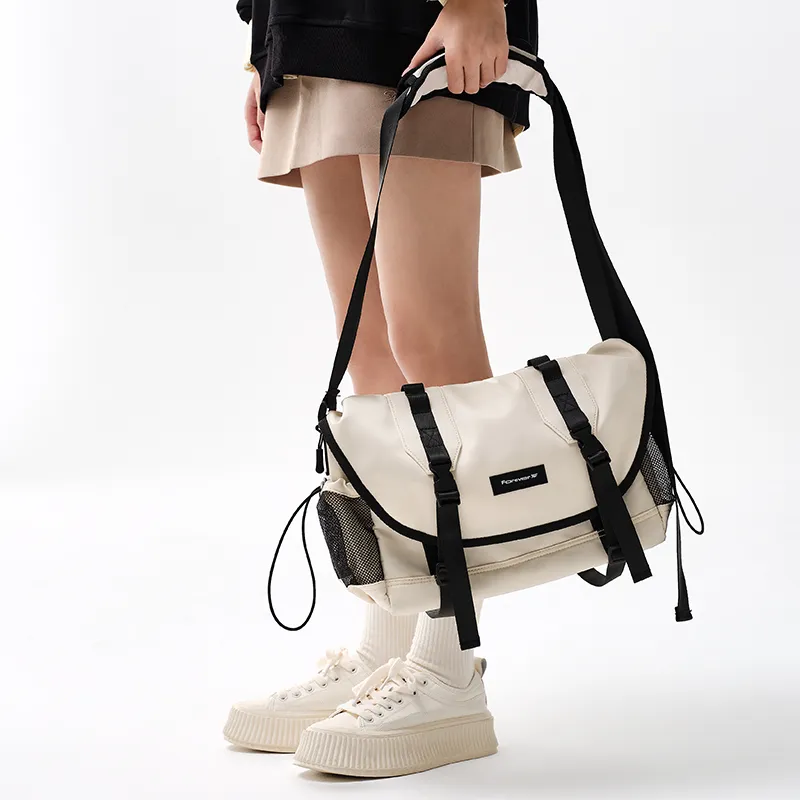 SEM/R Permanent Collaboration Nylon Messenger Bag, Shoulder Bag Unisex White Green Tone/Ecru/Black-2
