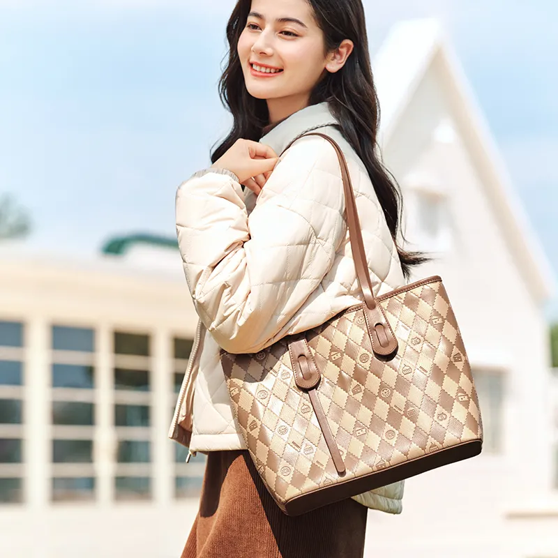 SEM/R Synthetic Leather Tote Bag, Shopping Bag, Shoulder Bag Women's Grey Tones/khaki/fantasy Pink-9
