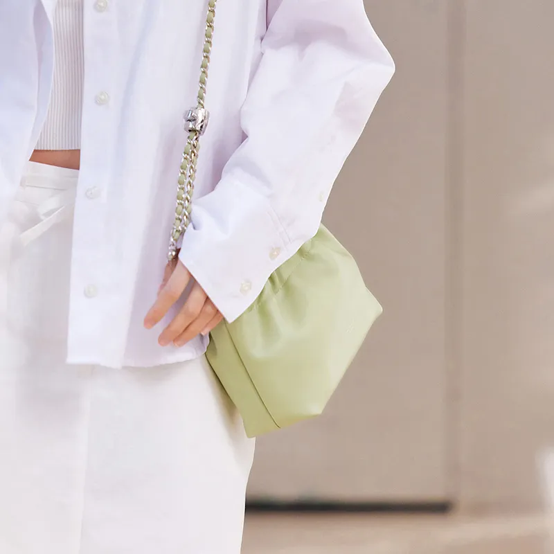 SEM/R Solid Color Synthetic Leather With PU Cloud Tofu Bag Crossbody Bag Small Size Women's Ecru/Pink/Green/Black-4