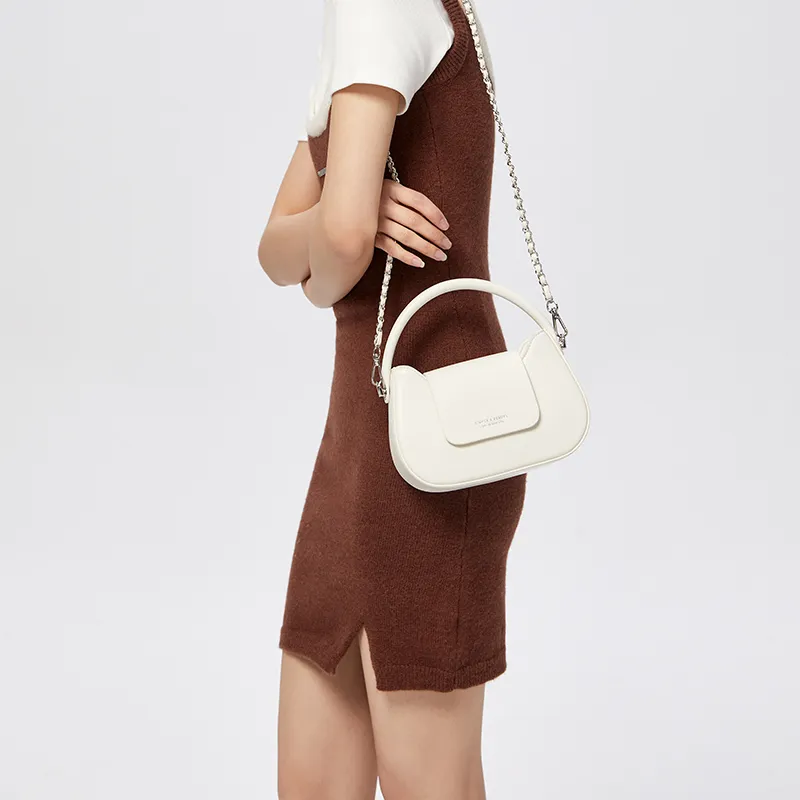 SEM/R Synthetic Leather Small Square Bag Chain Crossbody Bag Handbag Small Size Women's Ecru/Custard/Ice Blue-22