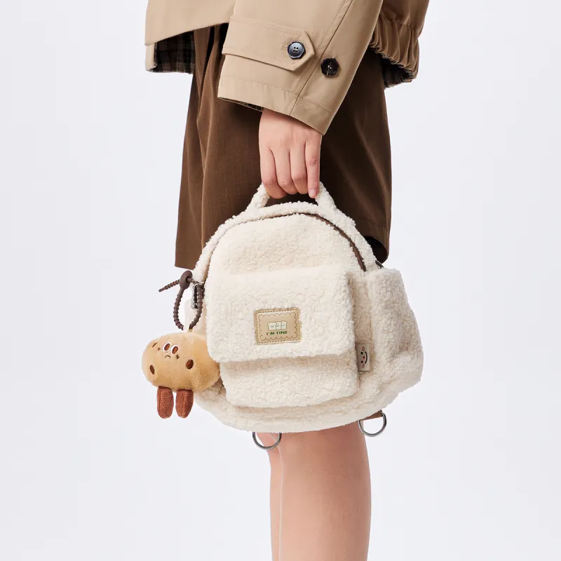 SEM/R Faux Sherpa Backpack Medium Size Women's Coffee/Ecru-3