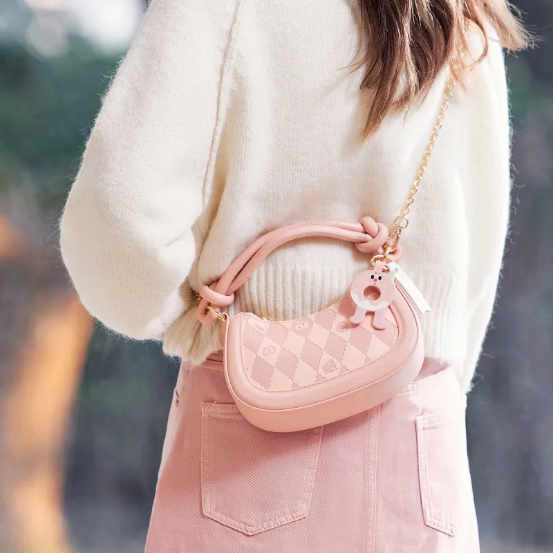 SEM/R PU Shoulder Bag Small Size Women's Black/Ecru/Pink-29
