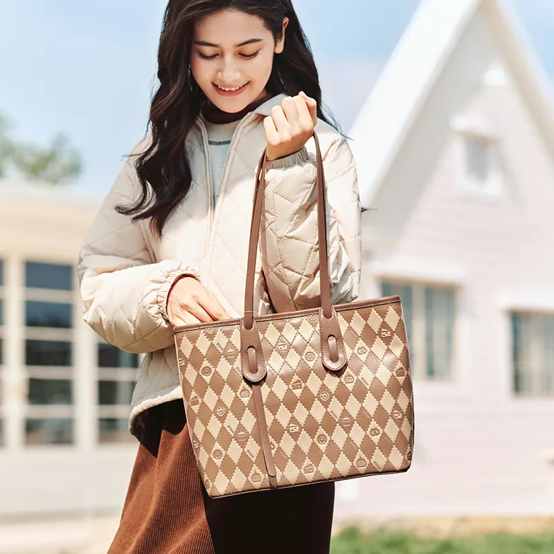 SEM/R Synthetic Leather Tote Bag, Shopping Bag, Shoulder Bag Women's Grey Tones/khaki/fantasy Pink-7