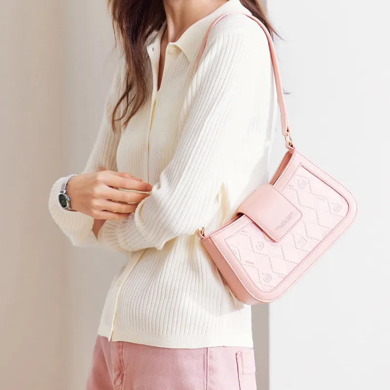 SEM/R PU Shoulder Bag Small Size Women's Black/Ecru/Pink-4