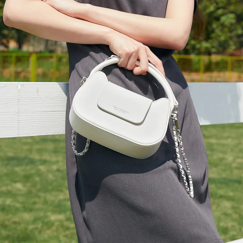 SEM/R Synthetic Leather Small Square Bag Chain Crossbody Bag Handbag Small Size Women's Ecru/Custard/Ice Blue-2