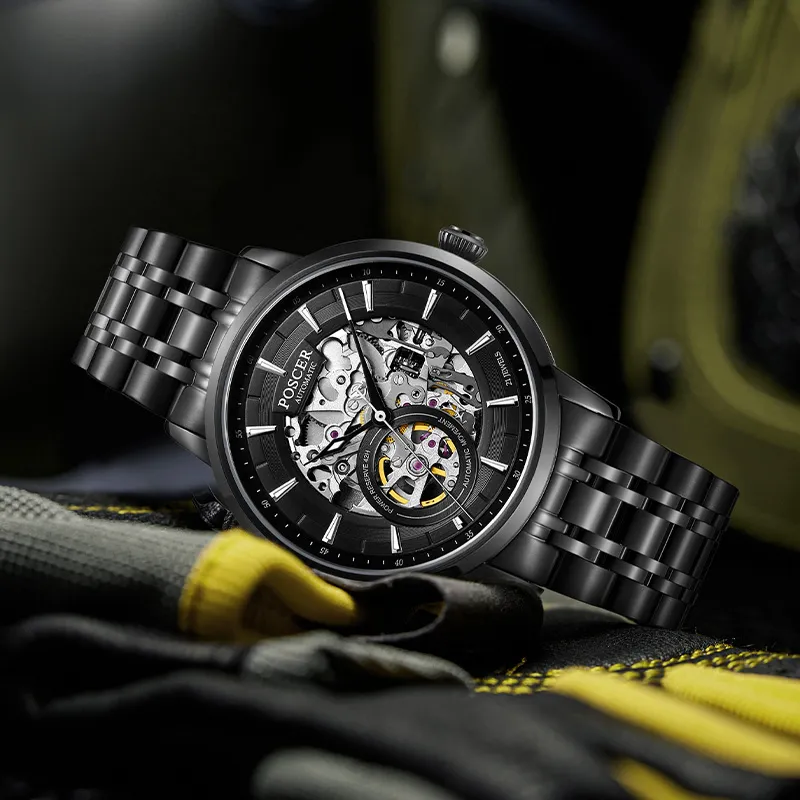 POSCER Automatic Mechanical Movement Watch Men's Watches Black Dial-7