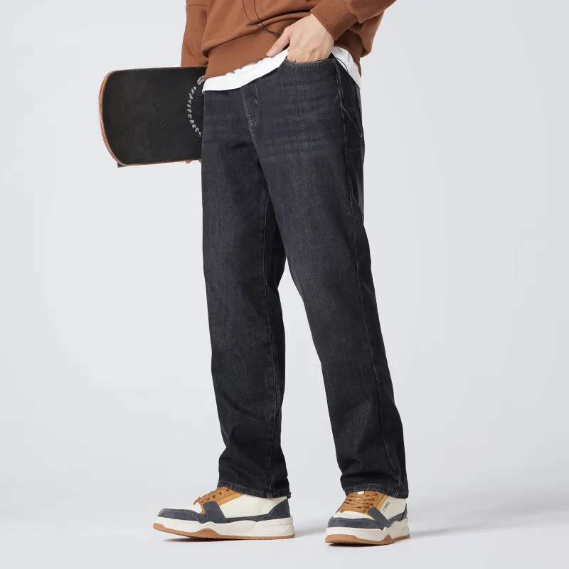 CAMEL Fleece Lined Warm Cotton Feel Stretch Washable Casual Long Silver Fox Denim Denim Men's-4