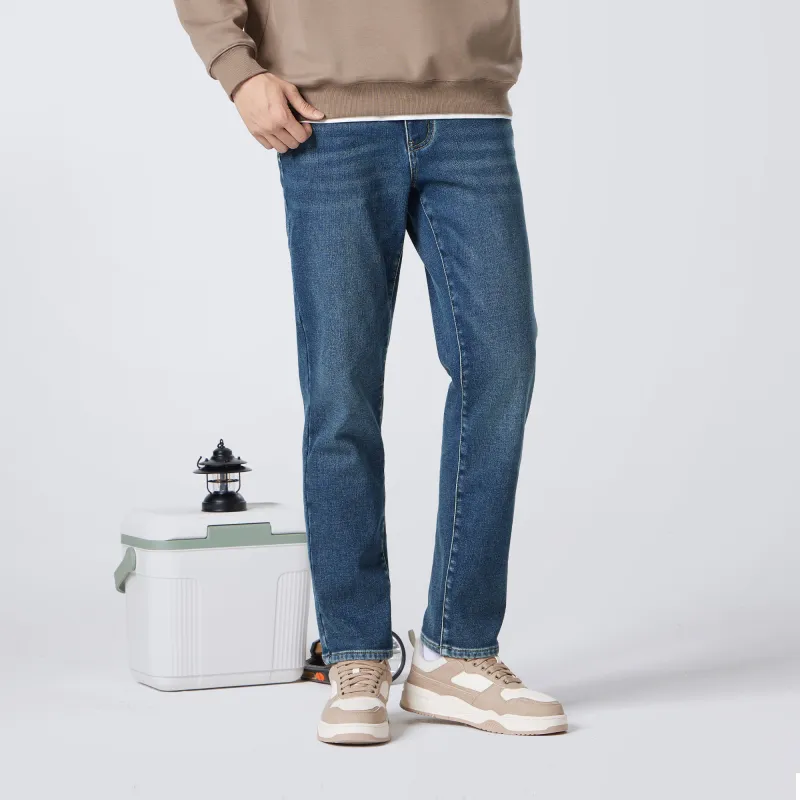 CAMEL Straight Fit Silver Fox Velvet Warm Denim Micro Stretch Cotton Like Breathable Jeans Men's-9