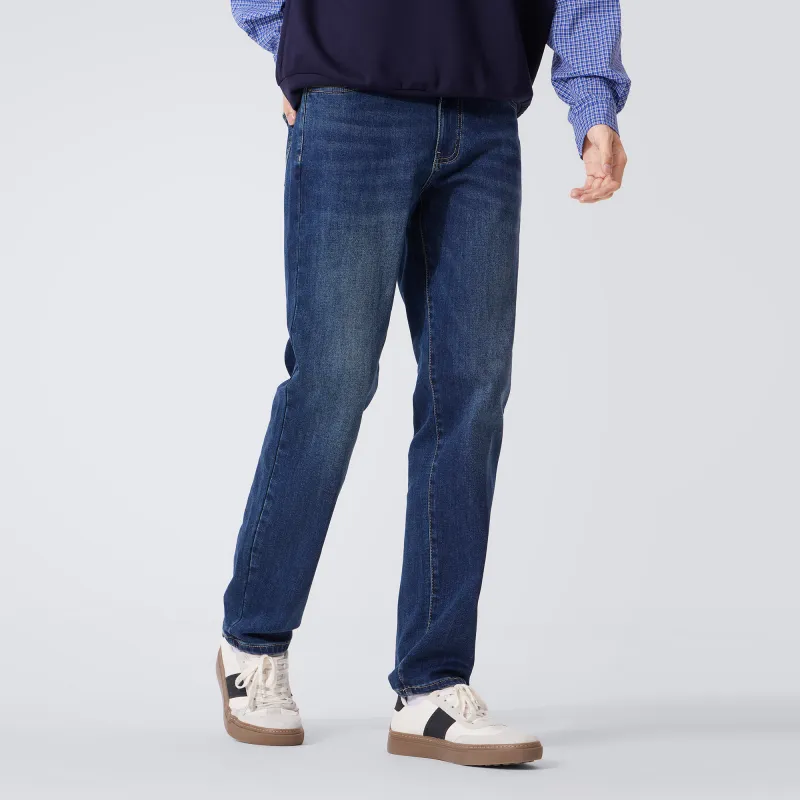 CAMEL Fleece Lined Warm Stretch Washable Casual Long Soft Skin Friendly Versatile Jeans Men's-9