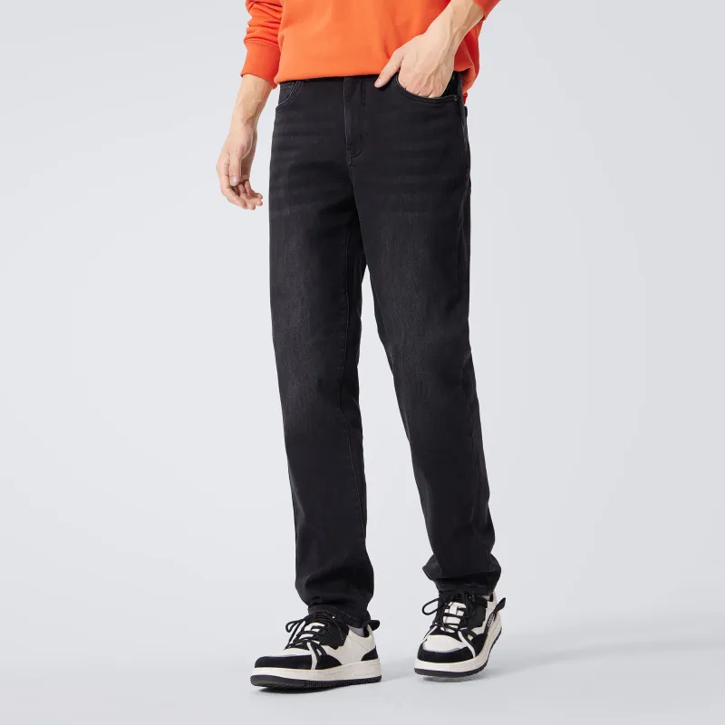 CAMEL Fleece Lined Warm Stretch Washable Casual Long Soft Skin Friendly Versatile Jeans Men's-3