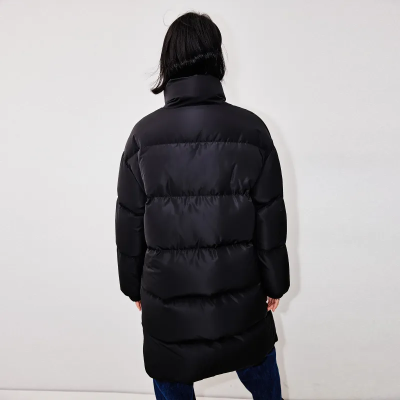 CAMEL Mid Length Turtleneck Stand Collar Water Resistant White Goose Down Down Jacket Women's-1