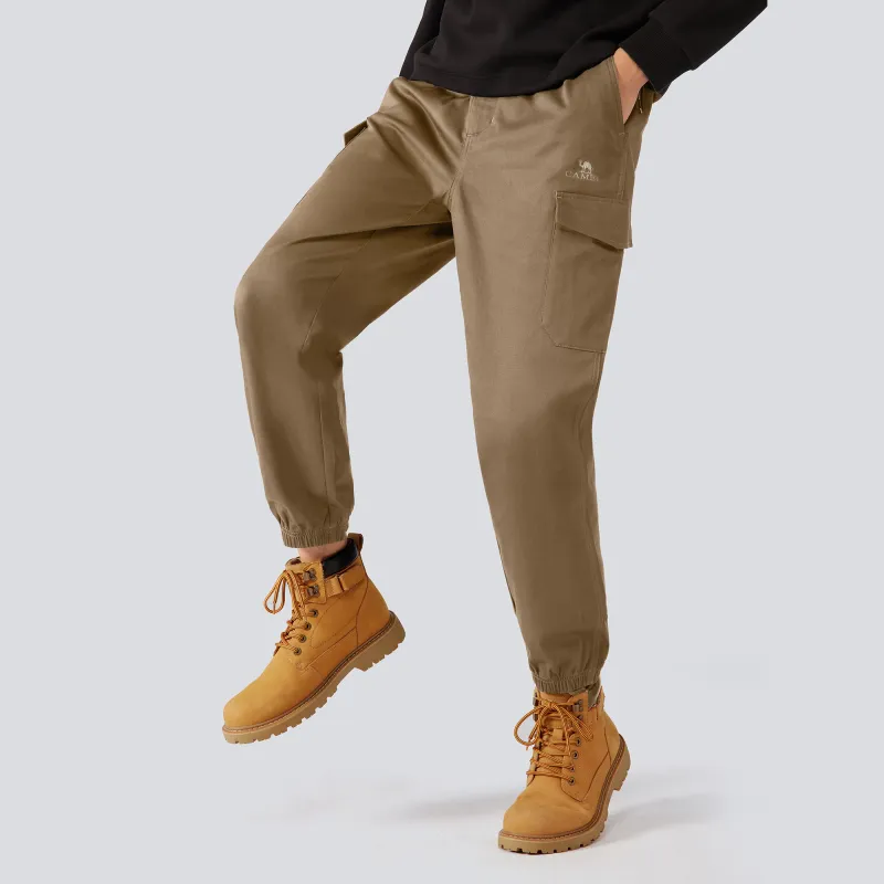 CAMEL Loose Fit Elastic Cuff 100% Cotton Yamamoto Basic Versatile Casual Outdoor Cargo Pants Men's-7