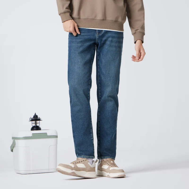 CAMEL Straight Fit Silver Fox Velvet Warm Denim Micro Stretch Cotton Like Breathable Jeans Men's-10
