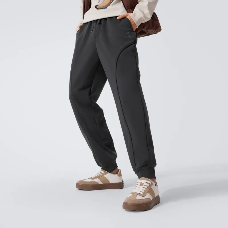 CAMEL Solid Cotton Feeling Fleece Lined Warm Loose Fit Stretch Elastic Cuff Long 'Bone Breaking' Sweatpants Men's-17