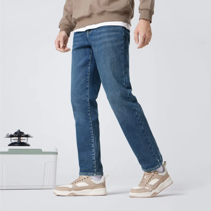 CAMEL Straight Fit Silver Fox Velvet Warm Denim Micro Stretch Cotton Like Breathable Jeans Men's-8