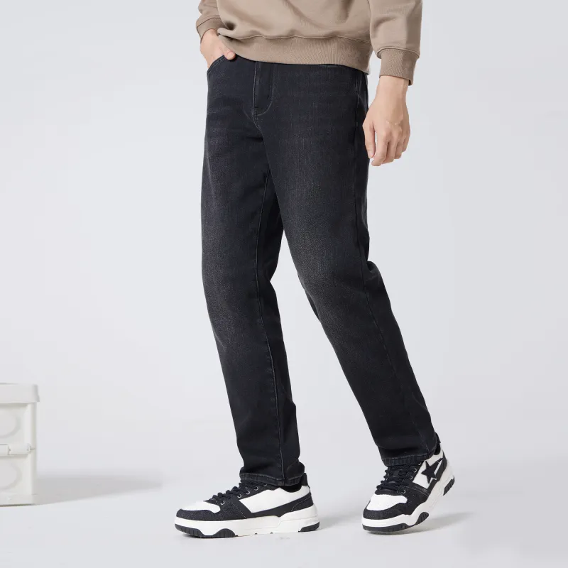 CAMEL Straight Fit Silver Fox Velvet Warm Denim Micro Stretch Cotton Like Breathable Jeans Men's-2