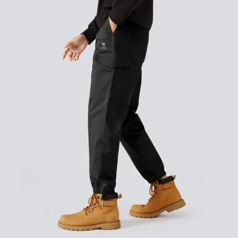 CAMEL Loose Fit Elastic Cuff 100% Cotton Yamamoto Basic Versatile Casual Outdoor Cargo Pants Men's-4