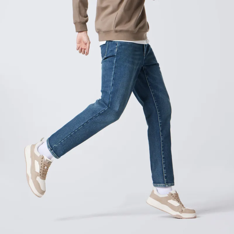 CAMEL Straight Fit Silver Fox Velvet Warm Denim Micro Stretch Cotton Like Breathable Jeans Men's-11