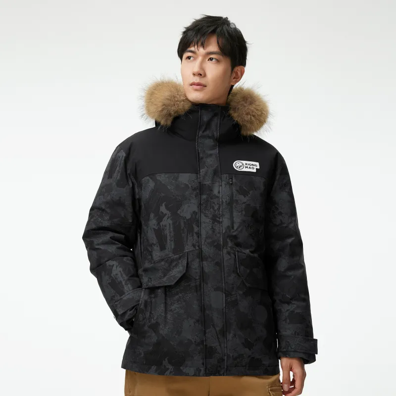 Panda Warm Water Resistant Windproof Windbreaker Jacket Men's Phantom Black-3