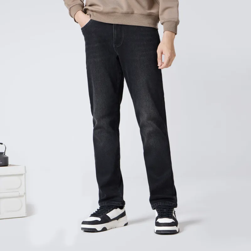 CAMEL Straight Fit Silver Fox Velvet Warm Denim Micro Stretch Cotton Like Breathable Jeans Men's-4