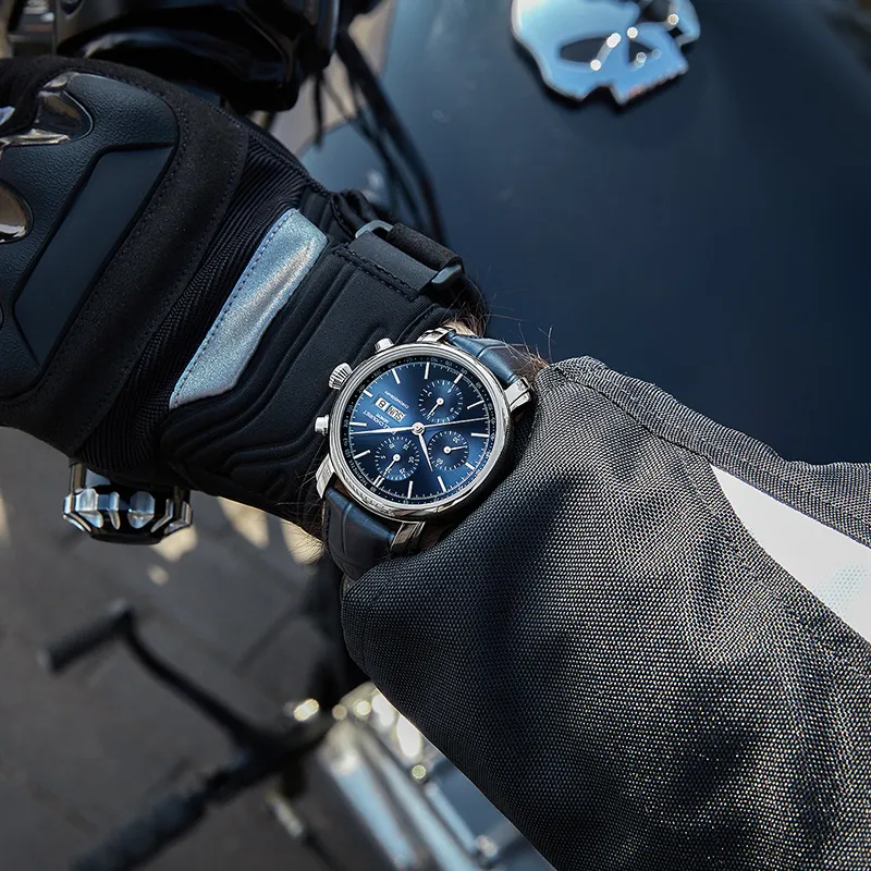 EMILE CHOURIET Automatic Mechanical Movement Men's Watches Watch 42mm Blue Dial Stainless Steel Case Cow Leather Strap-4