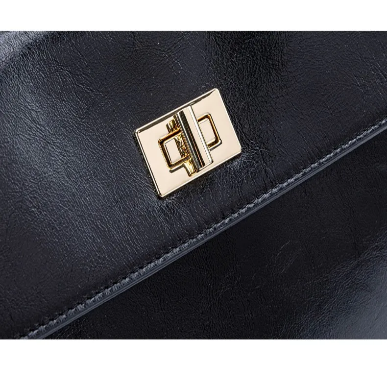 HONGU Cow Leather Shoulder Bag, Crossbody Bag, Handbag Trumpets Women's Pitch Black/Ecru-3